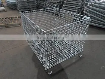 Aceally Foldable wire mesh pallet box/demountable steel storage cage for sale