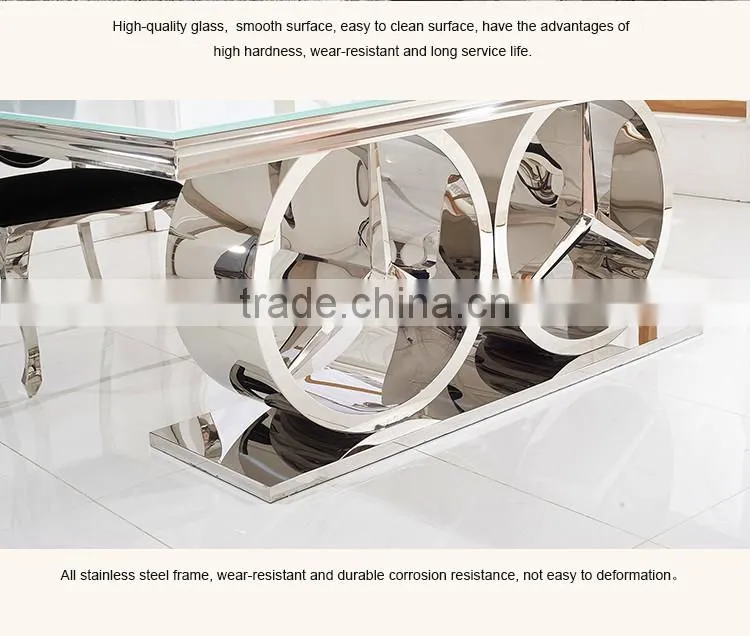 TH413 Stainless Steel Tempered Glass Dining Table Design