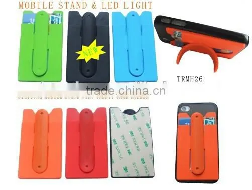 Hot sale 3M sticker silicone cell phone stand with credit card holder