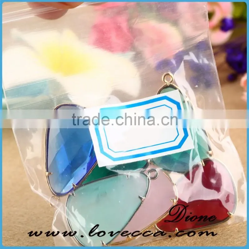 Wholesale gold/silver plated glass bezel pendant ,glass stones with brass frame