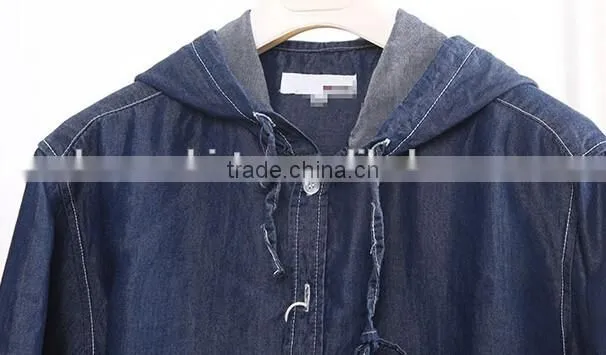 Cotton denim shirt with hoody hat