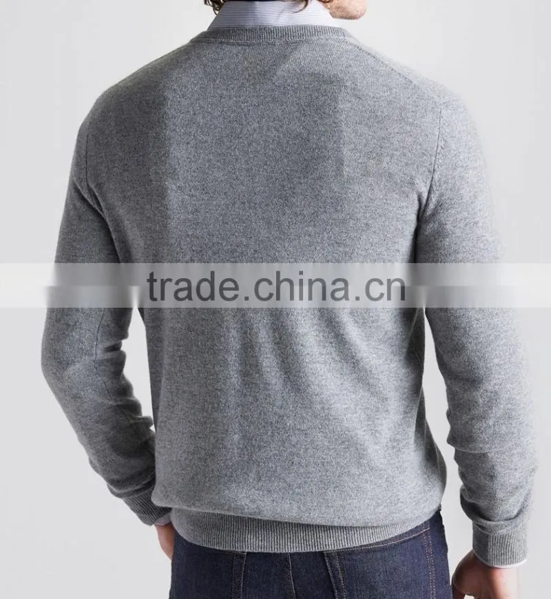 High Quality Wholesale knit wear Men's v-neck cashmere sweater blue (BKNM11)
