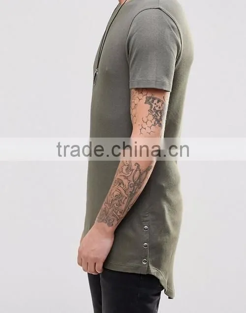Men soft high quality longline curved hem crew neck plain tight slim fit muscle t-shirt OEM