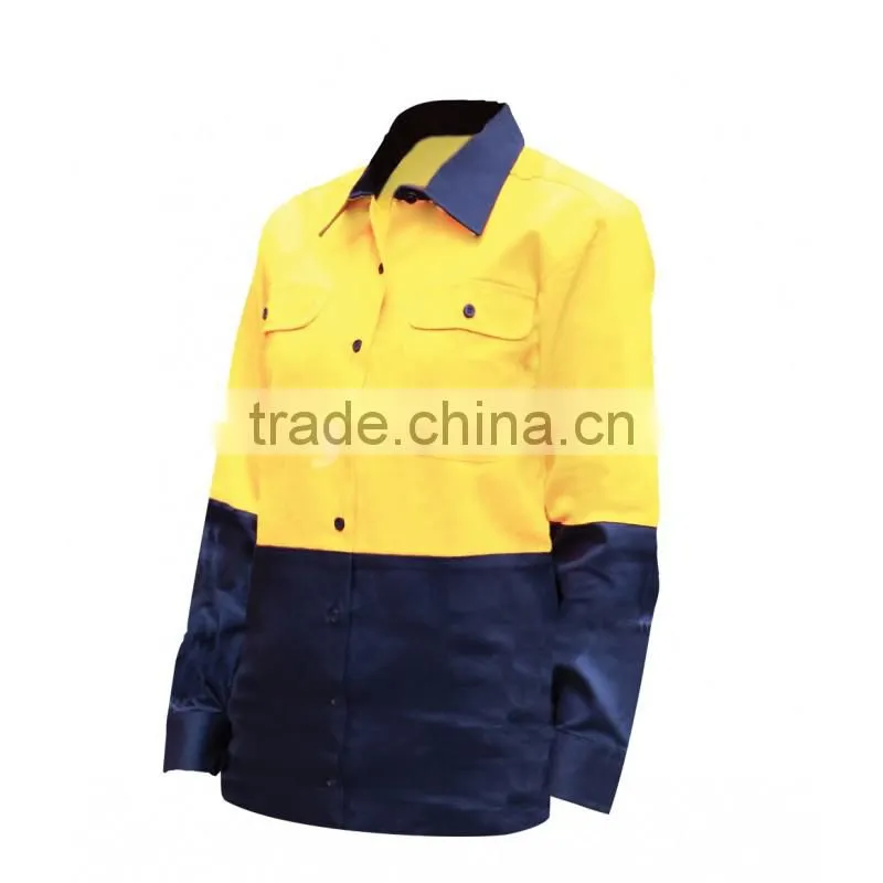 hi-vis ladies two pockets long sleeve two tone cotton work shirt