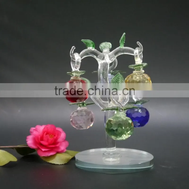 High Quality Faceted crystal apple tree with metal leaf Crafts