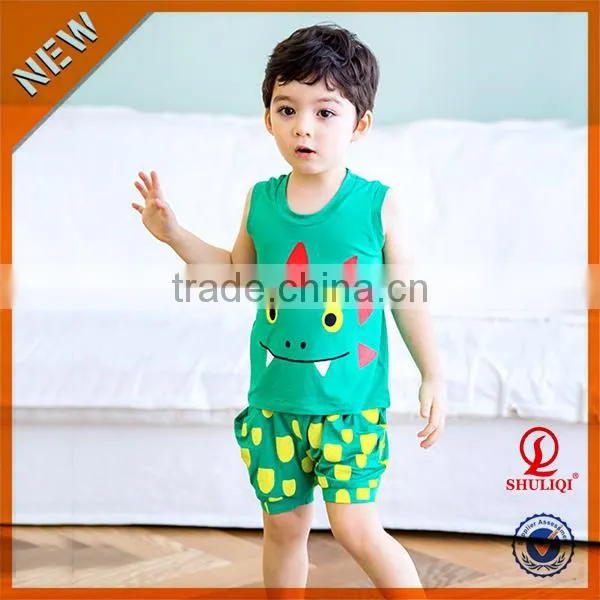 OEM child clothes sets ,100%cotton unisex child clothing ,sleeveless children clothing 2016 H-474