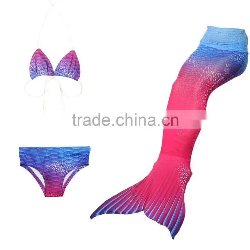 Swimmable Mermaid Tail Costume Swimsuit for Girls Kid Swimming with Bathing Bikini Set