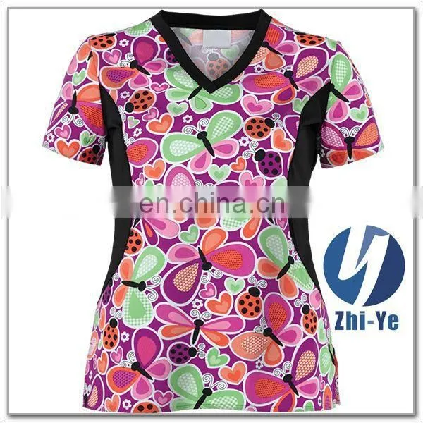 scrub sets latest style printed hospital uniform for nurse
