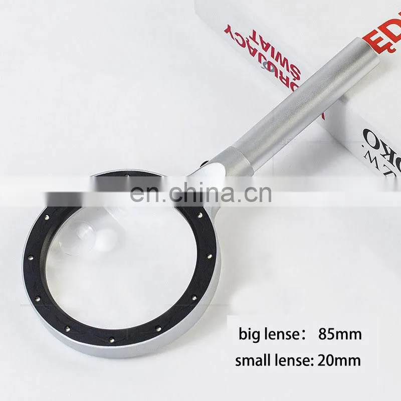 Metal Material Aluminum Alloy 12 LED Lights 5 Times 10 Times HD Reading Magnifying Glass