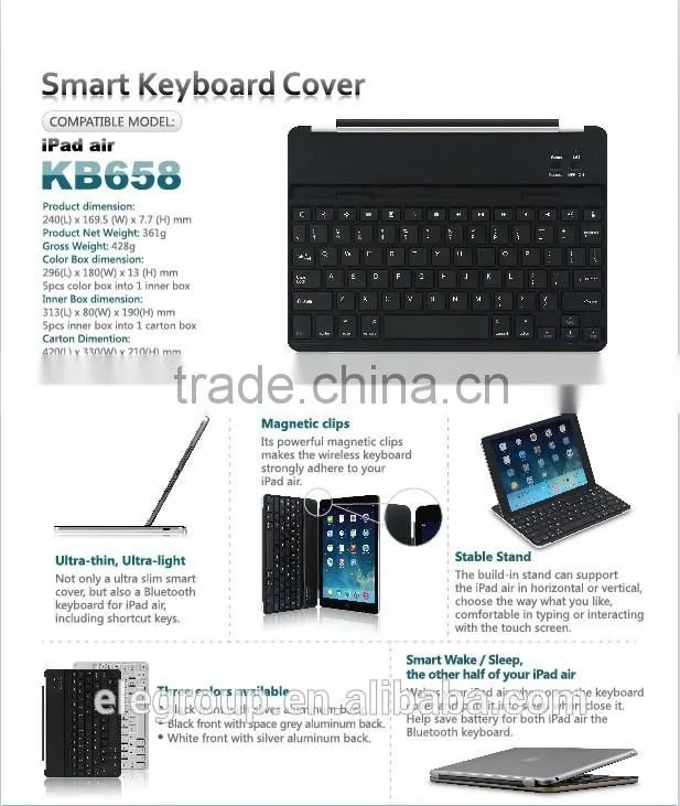 Mini wireless bluetooth 3.0 keyboard for ipad air KB658 Aluminum cover