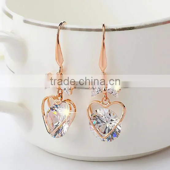 Fashion new model fancy gold earring,heart pendant earrings for girls