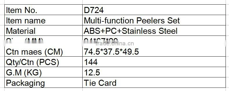 D724 2016 New Multi-Function Peeler Set Kitchen Accessory Potato Peeler Peeler Stainless Steel with plastic hander