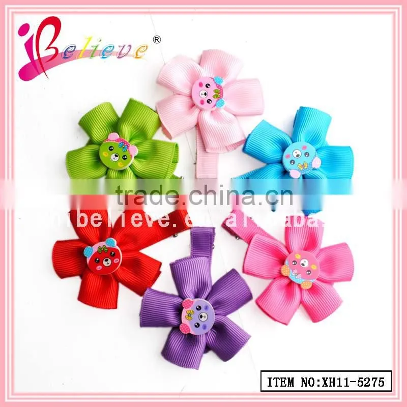 2015 Chinese fashion jewelry ribbon flower hair clip,make fabric flower hair clips