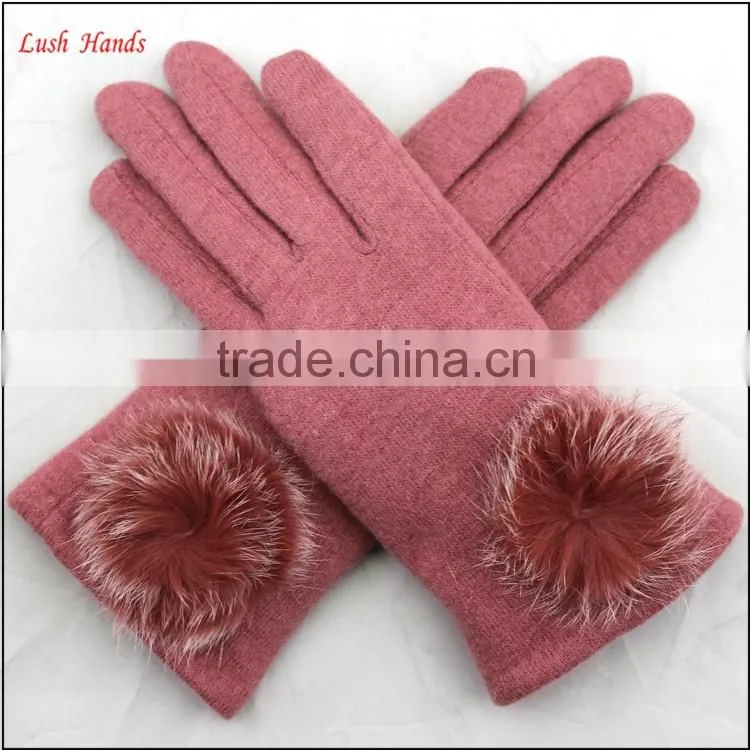 ladies fashion pink woolen hand gloves manufactory