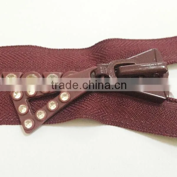 Decorative plastic rhinestone zippers for handbags