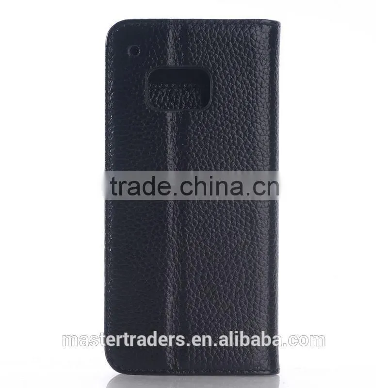 Cheap Litchi Grain Wallet Flip Real Genuine Leather Case For HTC One M9 MT-3090