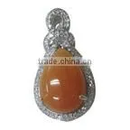 dog pendant 925 sterling Silver pendant rhodium plated pearl&cz setting