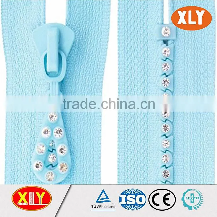 high quality single row colorful diamond custom puller rhinestone zipper