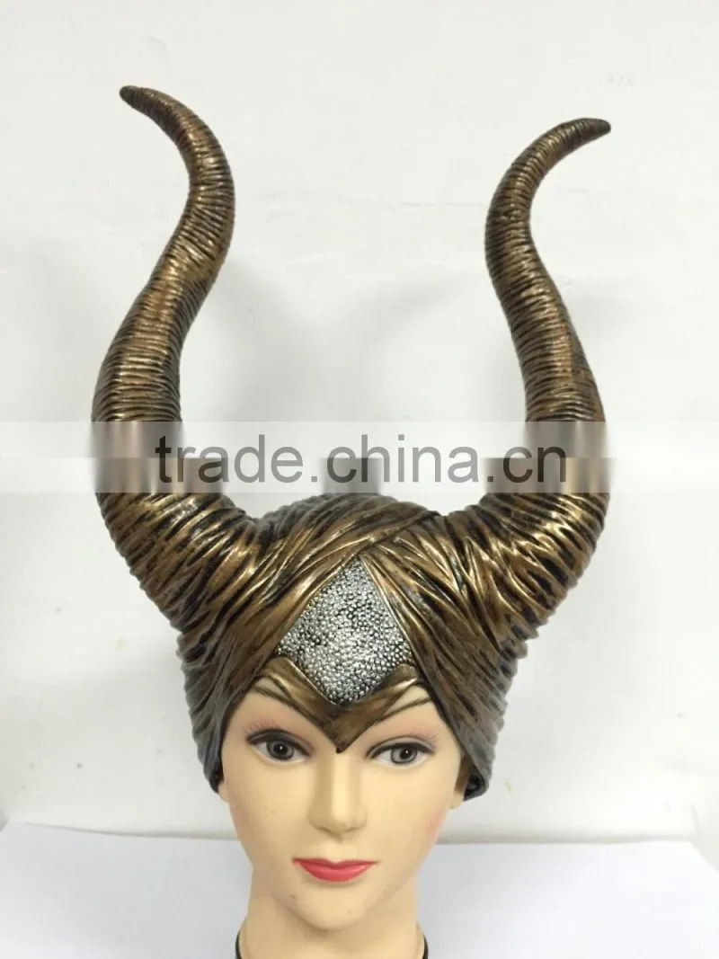 Halloween Party Cosplay dark witch rubber Costume dress Carnival costume Horn Headpiece Helmet Maleficent Hat