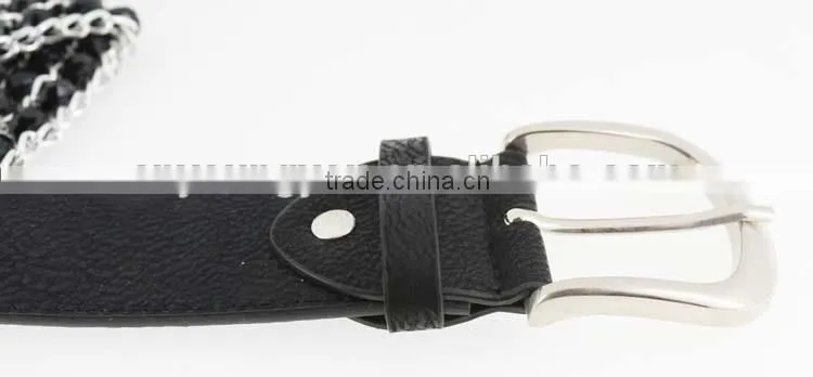 2015 fashion dress PU belt with hematite plastic beans accessories in yiwu