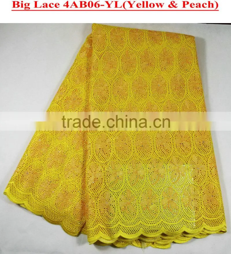 2015 latest designs in nigeria cotton lace fabric with flower & rhinestones for wedding dress