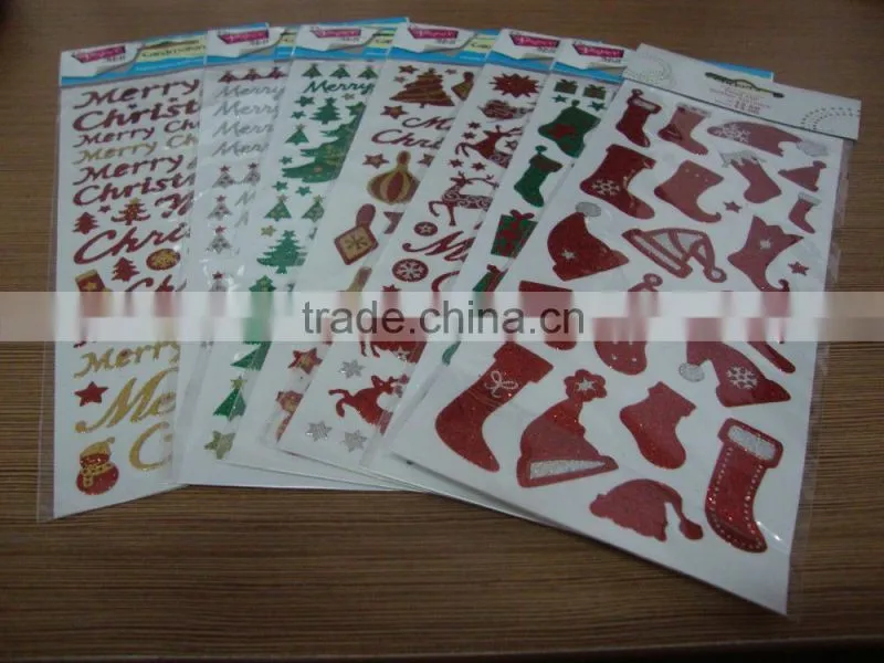 Merry Christmas reusable sticker paper,PVC finish peel off sticker paper,vinyl wall paper sticker