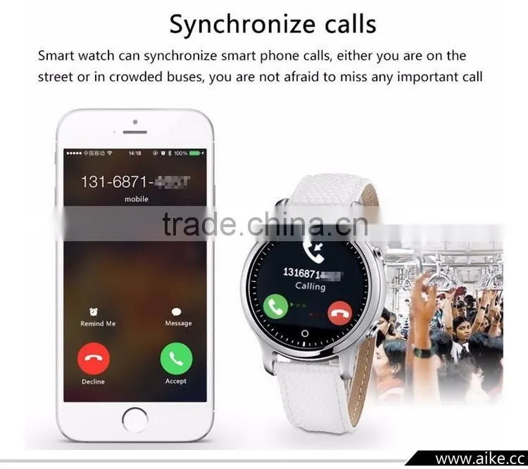 2016 Newest Bluetooth 4.0 IOS&Android Round Smart Watch with SOS call/G-sensor for apple iphone 6plus/6 samsung S6 edge/S5