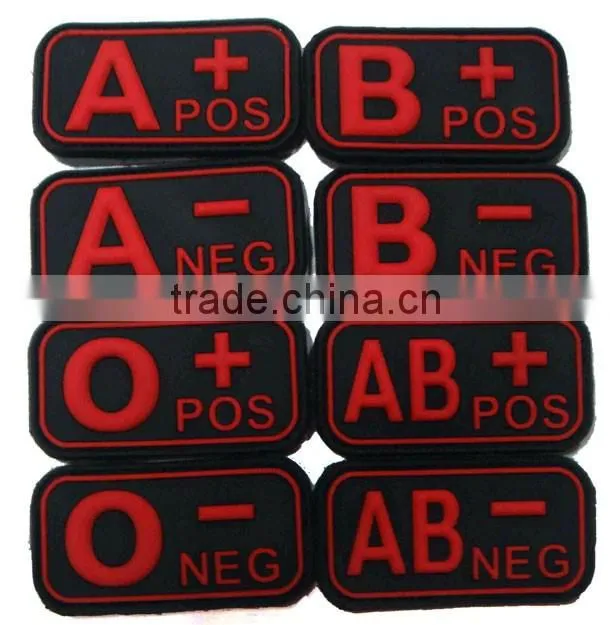 Blood Type Patch rubber badge,PVC patch,Promotional badge
