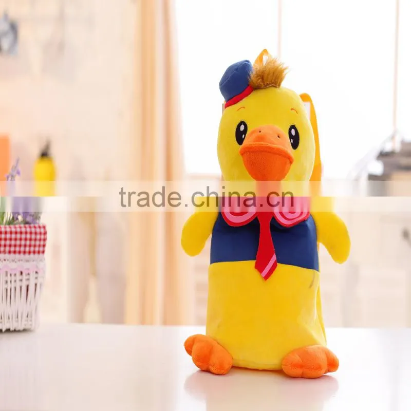 30cm lovely customized yellow stuffed plush strawberry duck doll animal backpack with strawberry-printed T-shirt