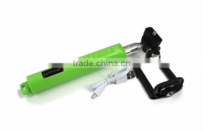 wholesale wired monopod selfie stick headphone cable control