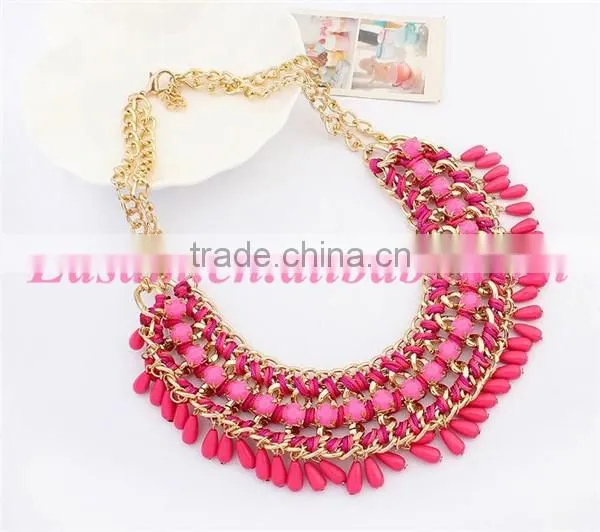 Fashion bohemia multi-layer tassel statement beaded necklace
