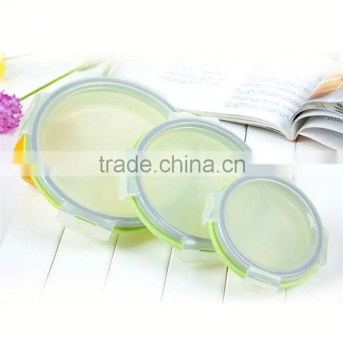 Round shape silicone collapsible lunch box with Plastic Lid, Food Grade Customized custom silicone collapsible lunch box