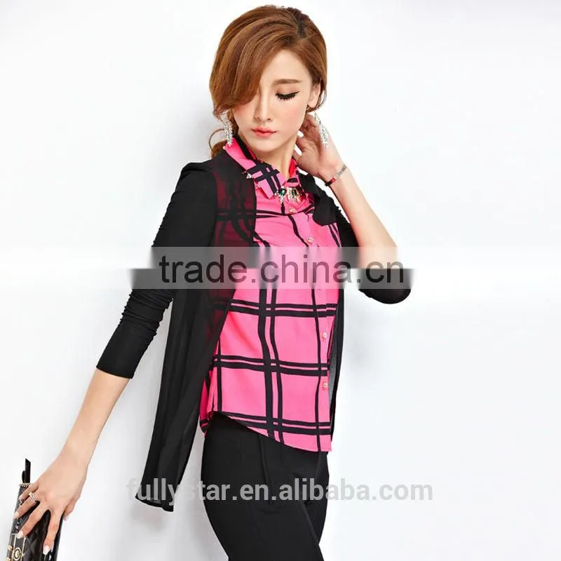 spring stitching lapel grid new color combination t-shirt 2014