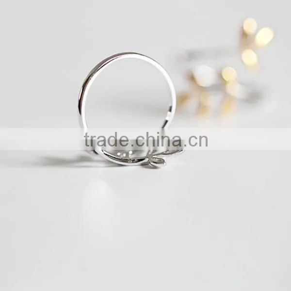 925 sterling silver ring edition fresh electroplating gold leaves open ring wholesale