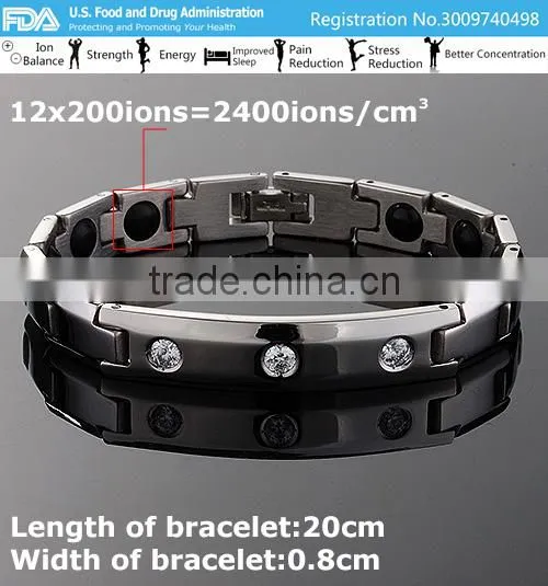 Noproblem D009 FDA tourmaline germanium silver charm power scalar energy magnetic health infinity stainless zircon bracelet