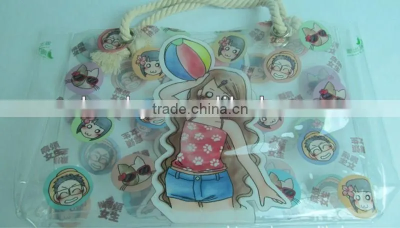 Plastic pvc beach bag with hand length handle
