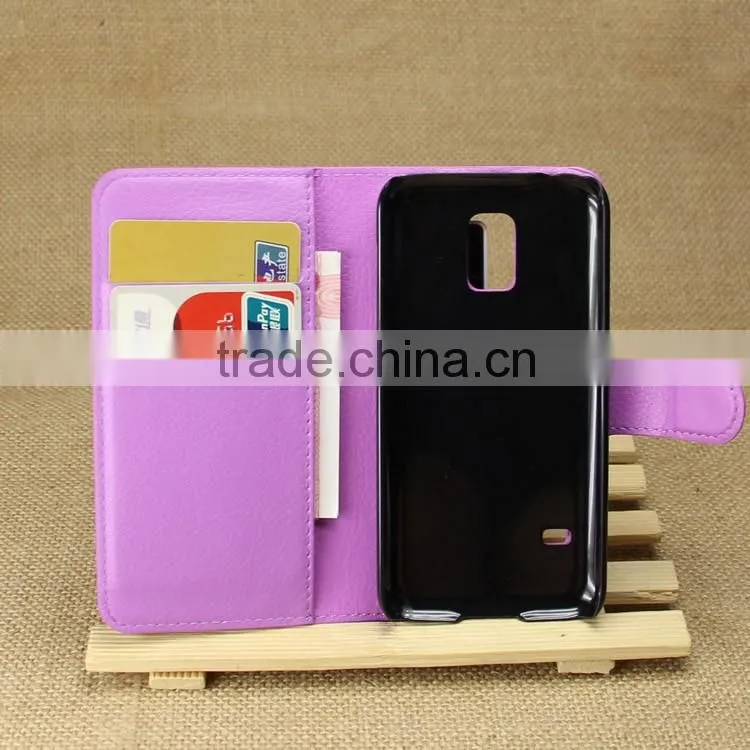 Factory Price Lichee Leather Pouch Wallet Case Folio Stand Cover For Samsung Galaxy S5 mini