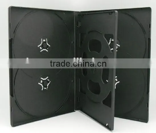 14mm Black Cheap Plastic Long DVD Case for 6 Disc With a Tray