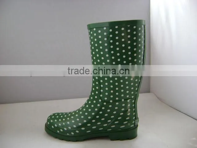 Hot Sale In European green dot lady funky rubber rain boots