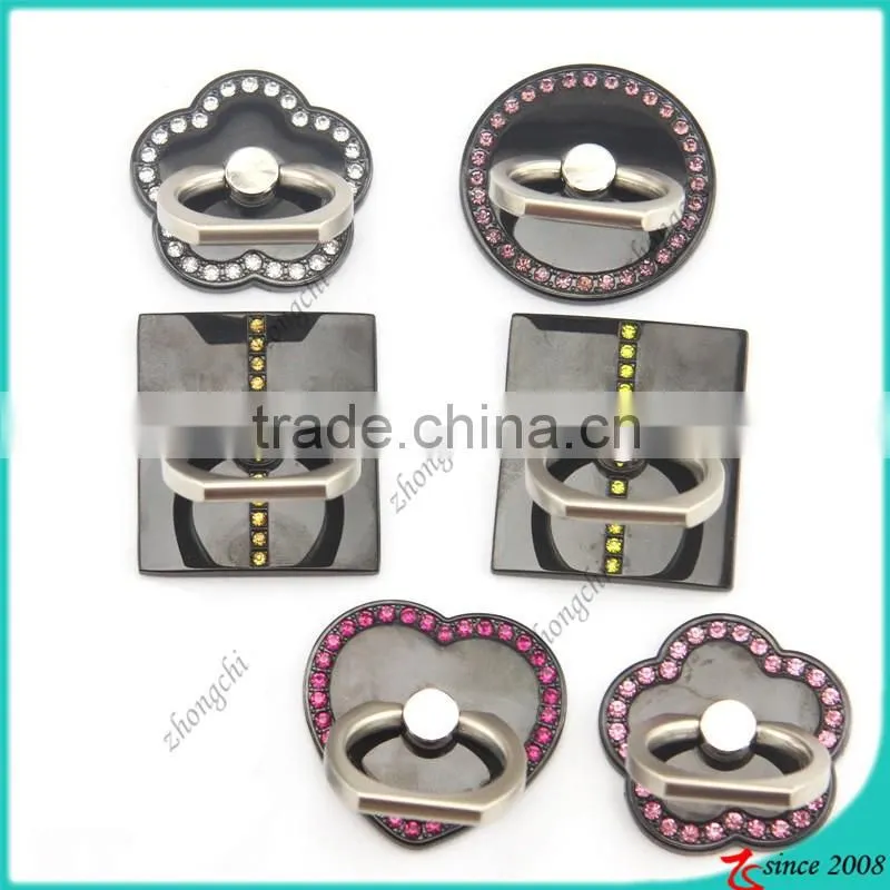 Black Crystal Flower Finger Ring Holder 360 Rotation Sticky Smartphone Holder In Fashion