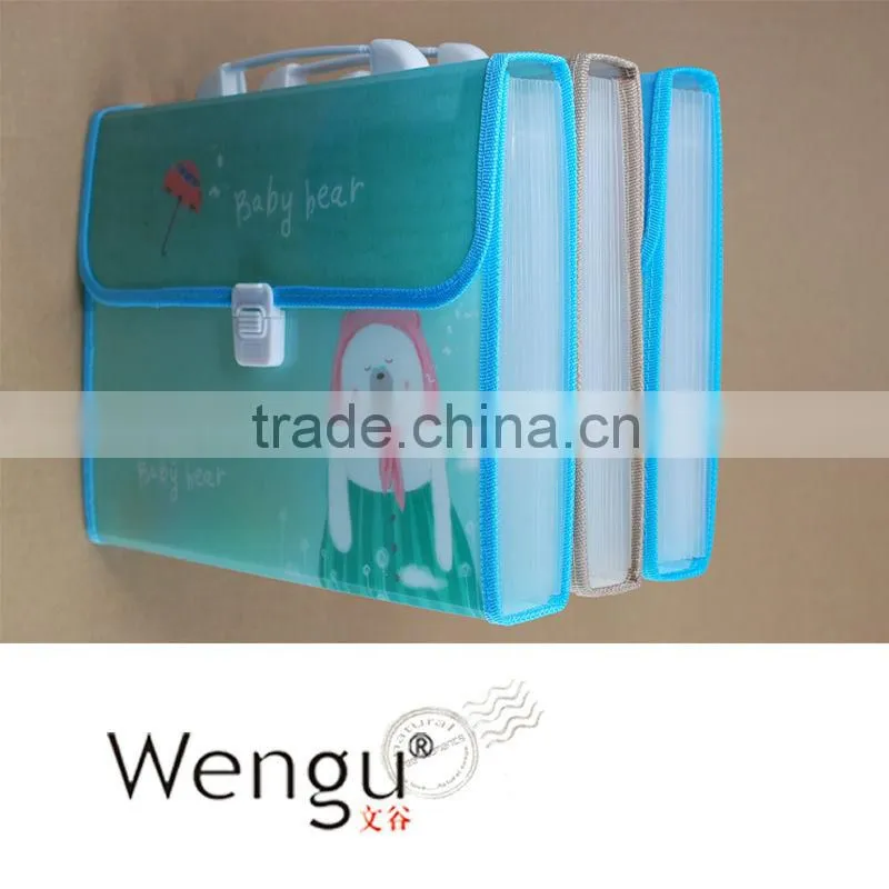 2014 new design 12 pockets A4 expanding file bag with plastic closure