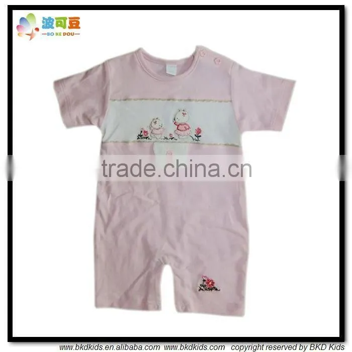 BKD Custom Girls rompers pink embroidery short sleeve rompers girls clothing