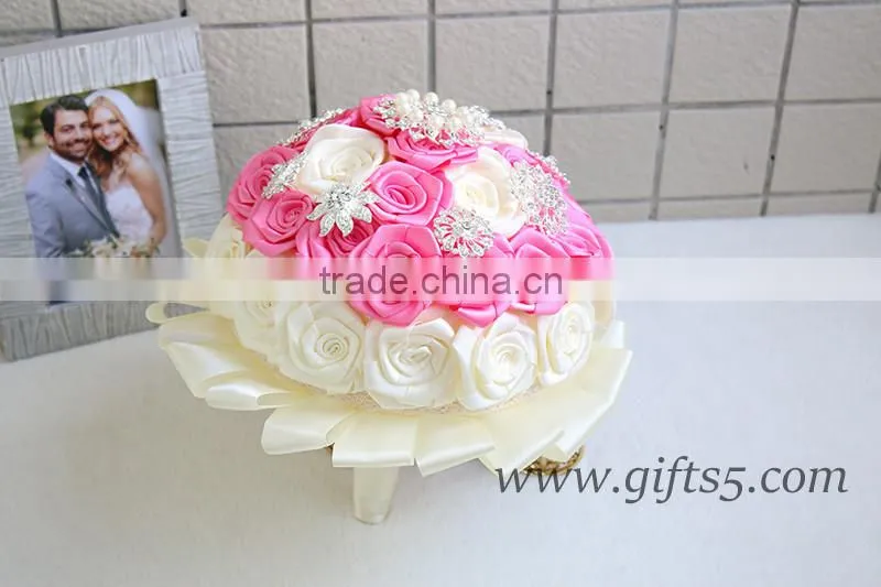 Handmade Lovely pink white rose bride bouquet