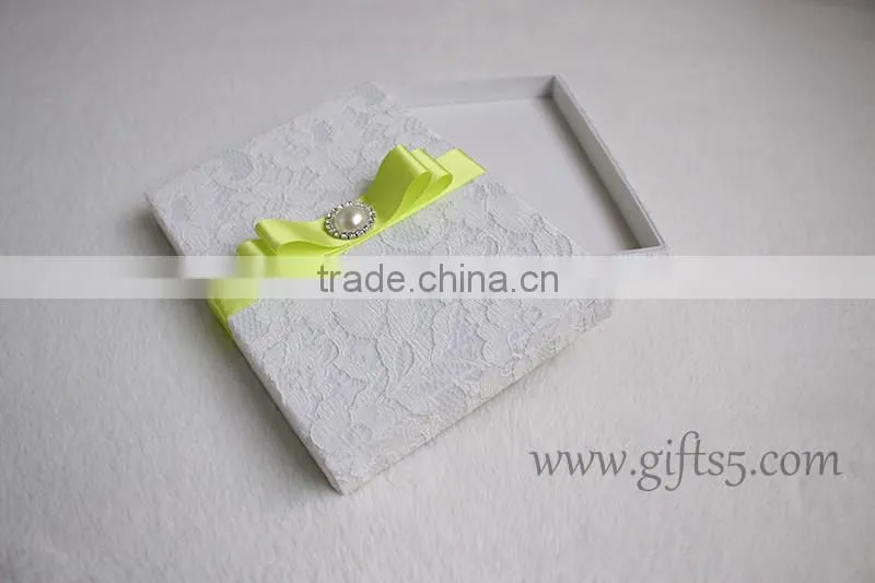 Excellent Lace Fabric Covered Wedding Invitation Boxes with pearl