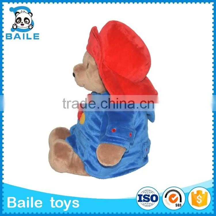 High quality plush stuffed teddy bear toy with hat and cloth