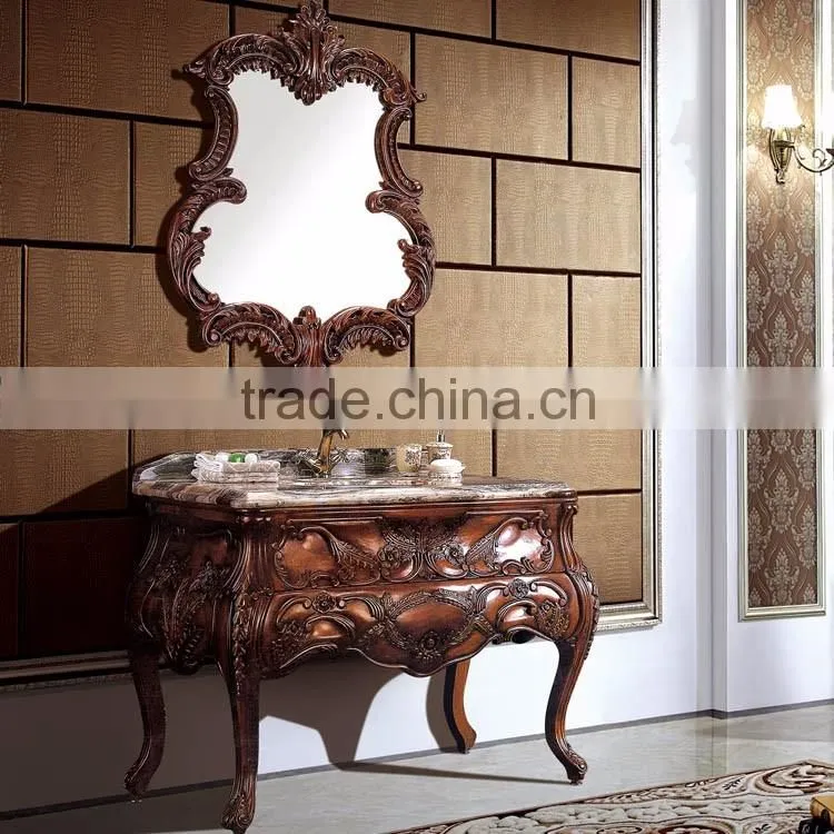 WTS3022 39 inch customized wooden classical antique bathroom furniture in cherry yellow finished
