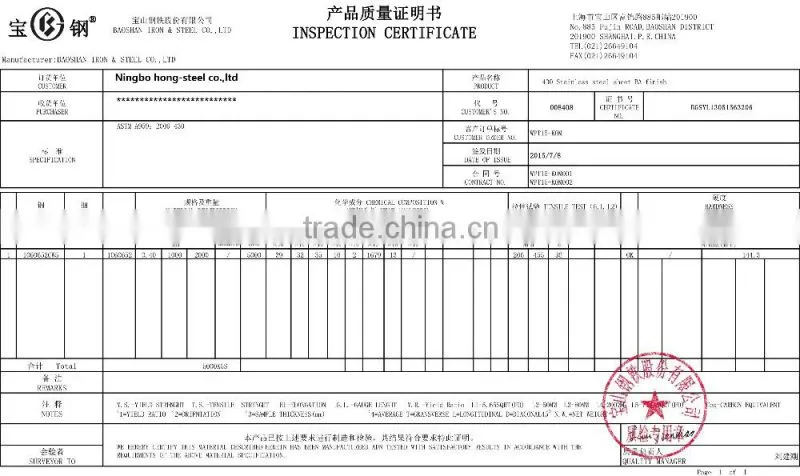 Ningbo baosteel stainless steel sheet stainless steel sheet from baosteel