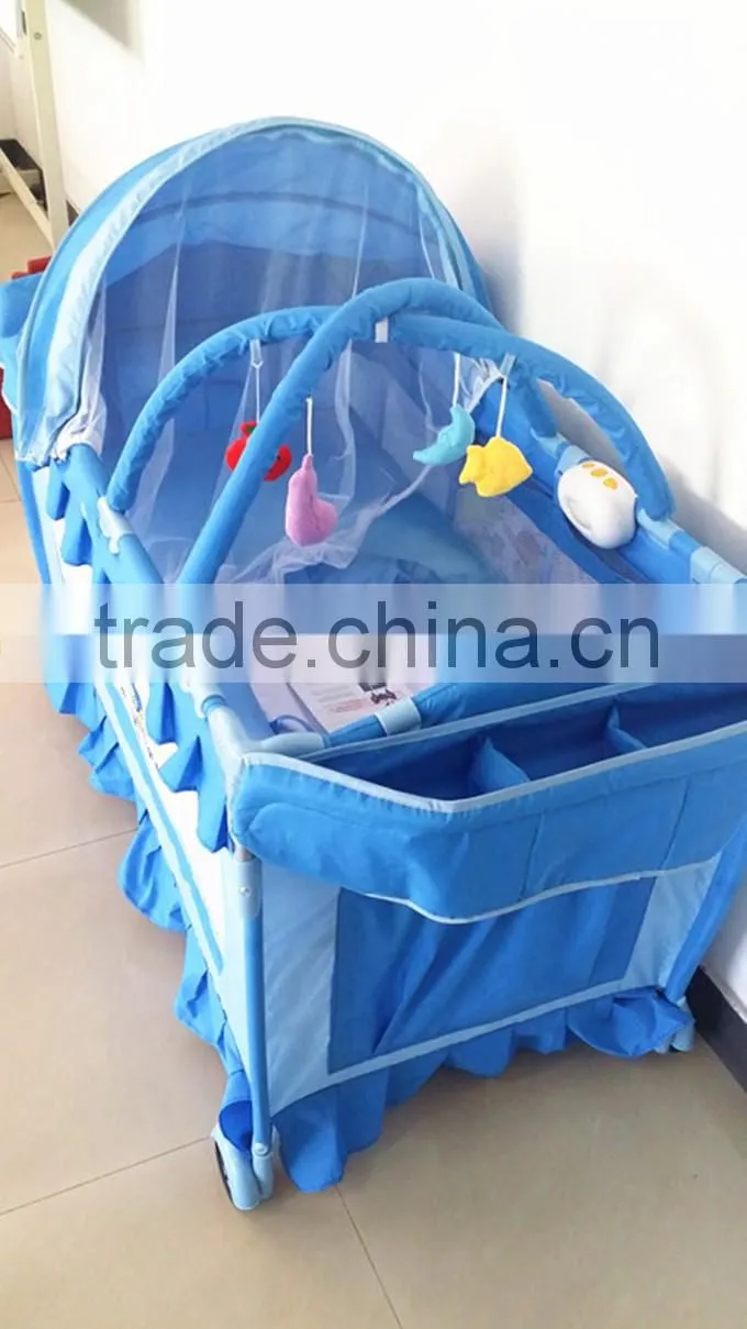 Baby cot bed with music, canopy baby travel cot, portable deluxe baby crib