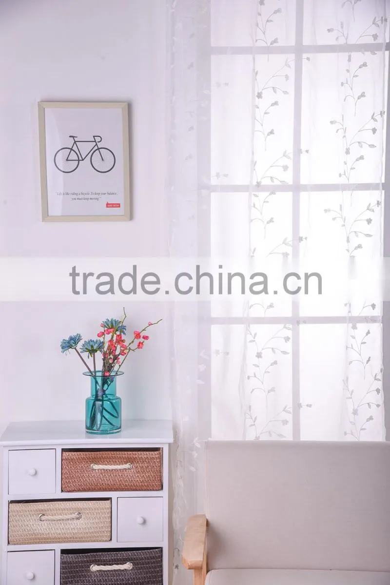 China Textile 2016 New Fashionable voile stripe white european sheer embroidery curtains fabric