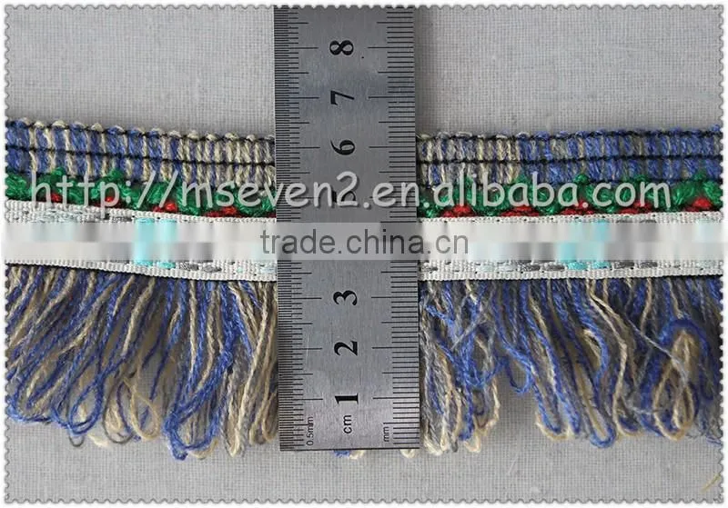 6.3cm polyester fringe tassel, Woolen fringe trimming with Jacquard, decorative Jacquard tape for garment